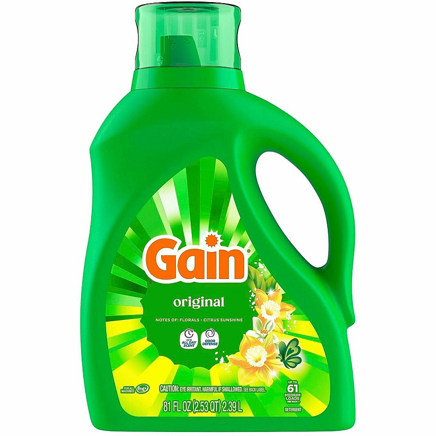 Gain Original Laundry Detergent For Laundry, Washing Machine - Liquid - 81 fl oz (2.5 quart) - Original Scent - 61 Loads - Recommended For: Dirt Remover - Odor Neutralizer, Long Lasting - Green4 / Carton (22593)