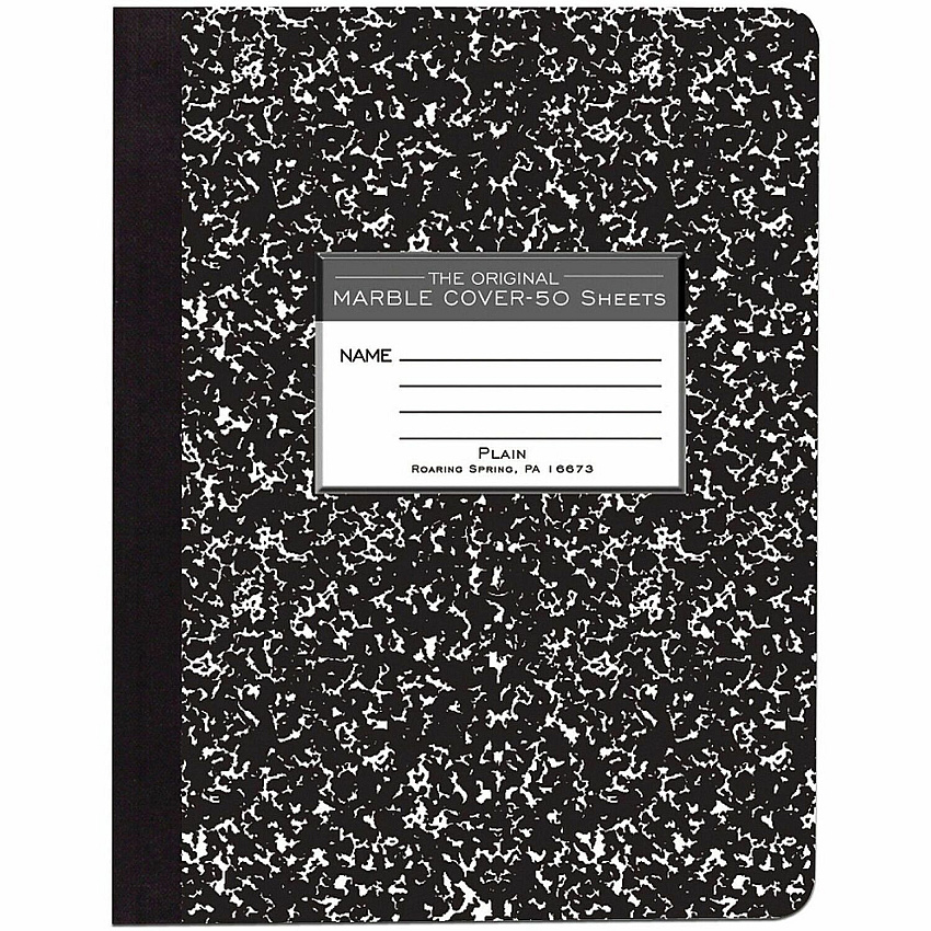 Roaring Spring Unruled Paper Composition Book 50 Sheets - 100 Pages - Plain - Sewn/Tapebound - Unruled Front Ruling - 15 lb Basis Weight - 9 3/4" x 7 1/2" Sheet Size - 9.8" Width x 7.5" Depth - White Paper - Black Marble Board Cover - Hard Cover (77260CT)