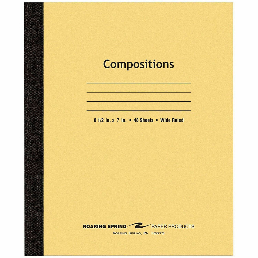 Roaring Spring Plain Cover Tapebound Comp Notebook 48 Sheets - 96 Pages - Sewn/Tapebound - Both Side Ruling Surface - Wide Ruled Front Ruling - 15 lb Basis Weight - Legal - 8 1/2" x 7" Sheet Size - 7" Width x 8.5" Depth - White Paper - Black Bin (77308CT)