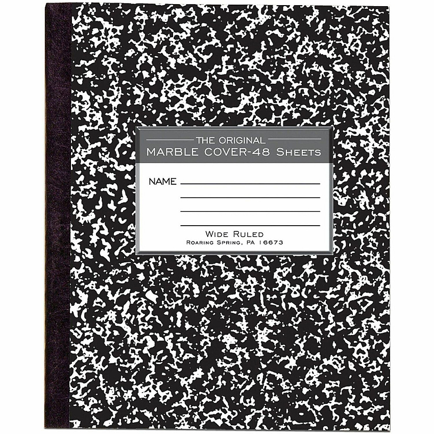 Roaring Spring Tape Bound Composition Notebooks 48 Sheets - 96 Pages - Sewn/Tapebound - Both Side Ruling Surface - Wide Ruled Front Ruling - Red Margin - 15 lb Basis Weight - 7" x 8 1/2" Sheet Size - 7" Width x 8.5" Depth - White Paper - Black B (77333CT)