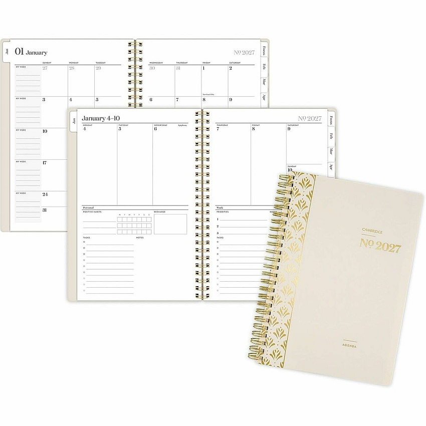 At-A-Glance WorkStyle Focus Planner Weekly, Monthly - 12 Month - January 2027 to December 2027 - 5 1/2" x 8 1/2" Sheet Size - Twin Wire - Champagne Poly Cover - 1 Each (160620044)
