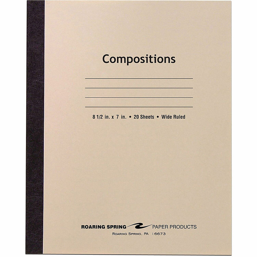Roaring Spring Wide Ruled 20-sheet Compositn Book 20 Sheets - 40 Pages - Sewn/Tapebound - Both Side Ruling Surface - Wide Ruled Front Ruling - 15 lb Basis Weight - Legal - 8 1/2" x 7" Sheet Size - 8.5" Width x 7" Depth - White Paper - Black Bind (77340CT)