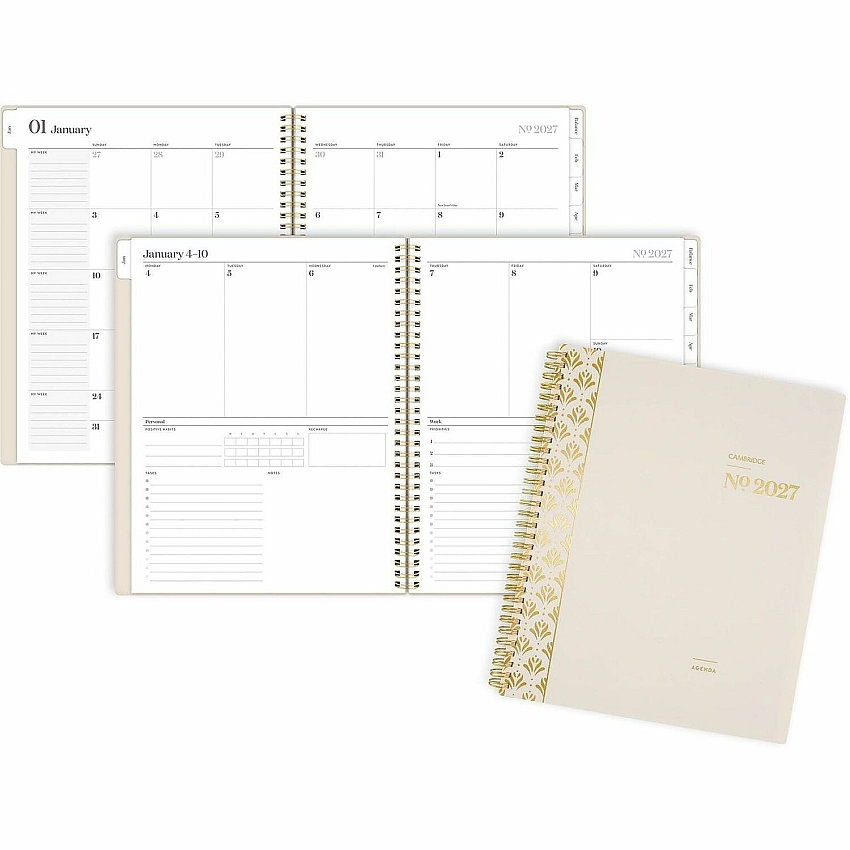 At-A-Glance WorkStyle Focus Planner Weekly, Monthly - 12 Month - January 2027 to December 2027 - Letter - 8 1/2" x 11" Sheet Size - Twin Wire - Champagne Poly Cover - 1 Each (160690544)