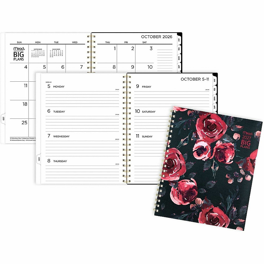 Mead BIG PLANS Tea Part Weekly/Monthly Planner Weekly, Monthly - 15 Month - October 2026 to December 2027 - Letter - 8 1/2" x 11" Sheet Size - Twin Wire - Poly Cover - 1 Each (1834630)