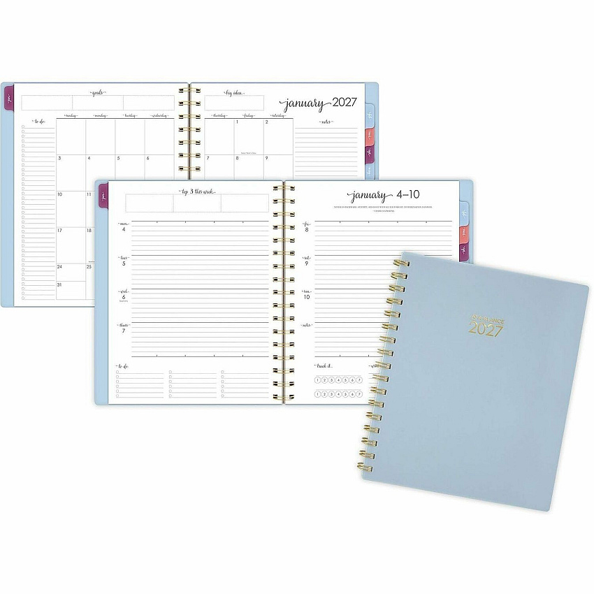 At-A-Glance Harmony Weekly/Monthly Planner Weekly, Monthly - 13 Month - January 2027 to January 2028 - 7" x 8 3/4" Sheet Size - Twin Wire - Ice Blue Poly Cover - 1 Each (109980538)