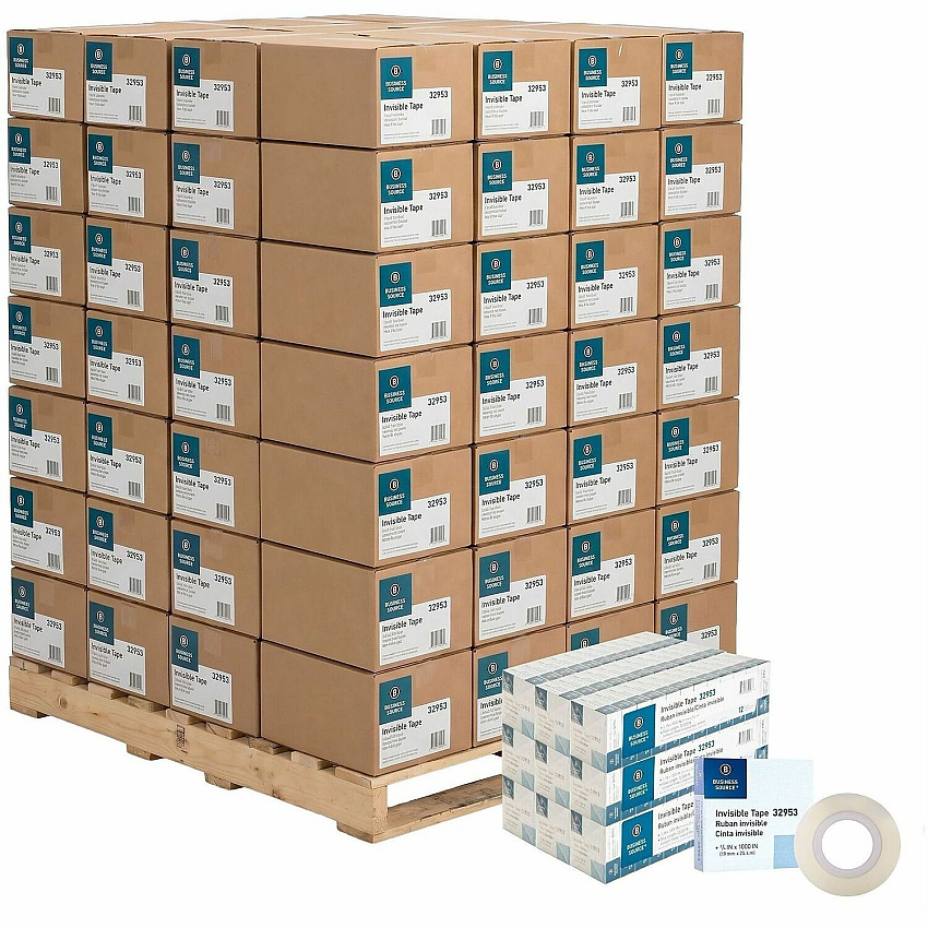 Business Source Premium Invisible Tape Value Pack 333.33 yd Length x 0.75" Width - 1" Core - Clear - Split Resistant, Tear Resistant - For Multipurpose, Splicing, Mending - 72 / Pallet (BSN32953PL)