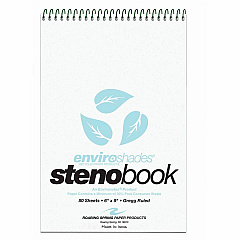 Roaring Spring Enviroshades Gregg-Ruled Steno Book 80 Sheets - 160 Pages - Spiral Bound - Gregg Ruled Margin - 15 lb Basis Weight - 6" x 9" Sheet Size - 6" Width x 9" Depth - Blue Paper - Blue Board Cover - Smooth, Snag Proof, WireLock, Heavy Du (12284CT) Roaring Spring Enviroshades Gregg-Ruled Steno Book 80 Sheets - 160 Pages - Spiral Bound - Gregg Ruled Margin - 15 lb Basis Weight - 6" x 9" Sheet Size - 6" Width x 9" Depth - Blue Paper - Blue Board Cover - Smooth, Snag Proof, WireLock, Heavy Du (12284CT)