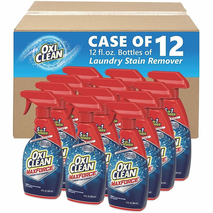 OxiClean Max Force Stain Remover For Laundry, Commercial, Fabric - Spray - 12 fl oz (0.4 quart) - Recommended For: Stain Remover, Grass Stain Remover, Grease Remover, Oil Remover, Ice Cream Remover, Dried-on Food Remover, Blood Remover, Soil  (57037000CT)