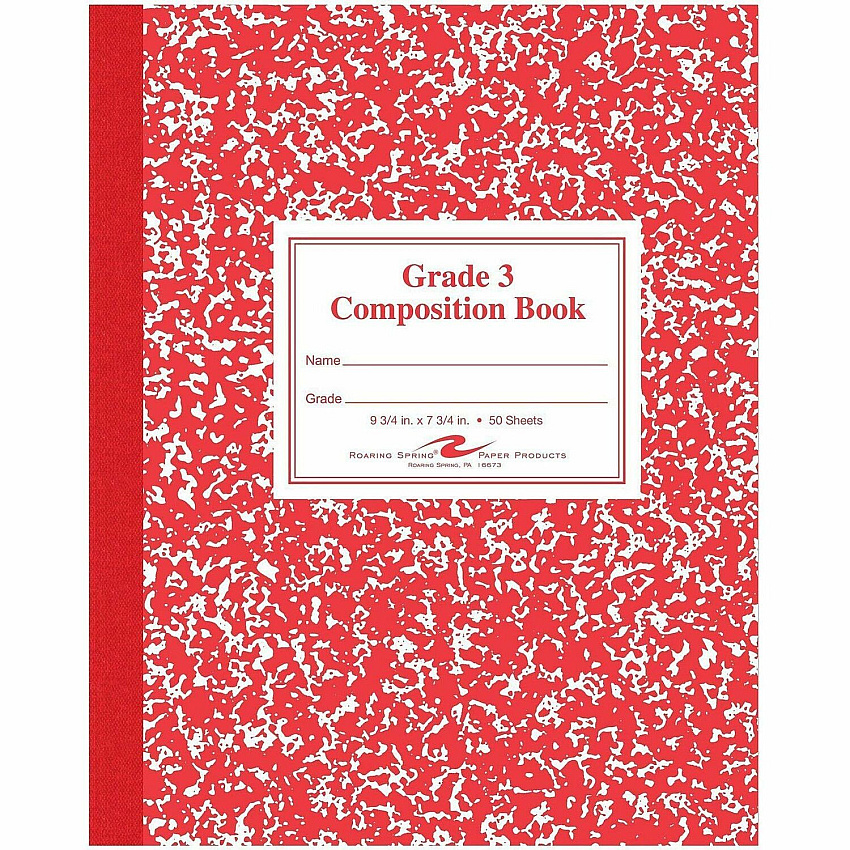 Roaring Spring First-grade Composition Books 50 Sheets - 100 Pages - Sewn/Tapebound - Both Side Ruling Surface - Ruled Front Ruling - 15 lb Basis Weight - 9 3/4" x 7 3/4" Sheet Size - 9.8" Width x 7.8" Depth - White Paper - Red Marble Marble Cov (77922CT)
