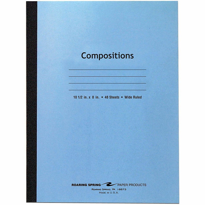 Roaring Spring Wide Rule Composition Notebook 48 Sheets - 96 Pages - Sewn/Tapebound - Both Side Ruling Surface - Wide Ruled Front Ruling - Red Margin - 15 lb Basis Weight - 10 1/2" x 8" Sheet Size - 10.5" Width x 8" Depth - White Paper - Black B (77501CT)