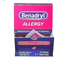 Lil' Drug Store Benadryl Allergy Relief Medication For Allergy, Sneezing, Runny Nose, Itchy Eyes, Hives, Motion Sickness - 30 / Box (64068) Lil' Drug Store Benadryl Allergy Relief Medication For Allergy, Sneezing, Runny Nose, Itchy Eyes, Hives, Motion Sickness - 30 / Box (64068)