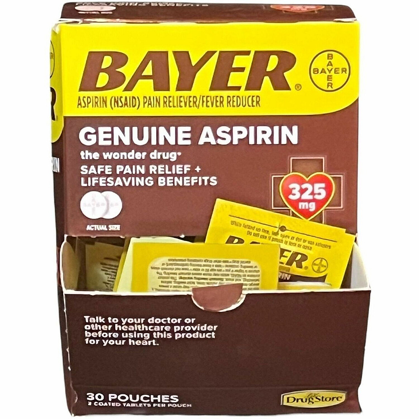 Lil' Drug Store Bayer Genuine Aspirin For Pain, Headache, Backache, Muscular Pain, Toothache, Arthritis, Menstrual Cramp - 30 / Box (64268)