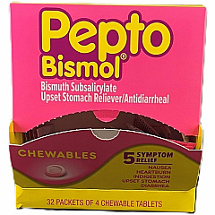Lil' Drug Store Pepto-Bismol Chewable Tablets For Upset Stomach, Diarrhea, Nausea, Heartburn, Indigestion - 32 / Box (00201) Lil' Drug Store Pepto-Bismol Chewable Tablets For Upset Stomach, Diarrhea, Nausea, Heartburn, Indigestion - 32 / Box (00201)
