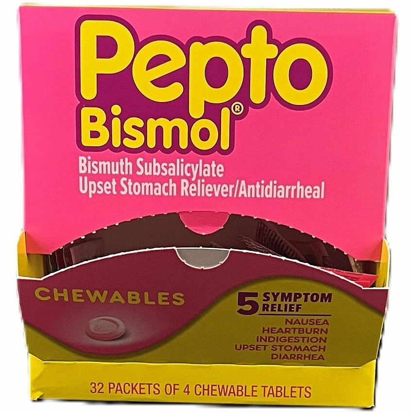 Lil' Drug Store Pepto-Bismol Chewable Tablets For Upset Stomach, Diarrhea, Nausea, Heartburn, Indigestion - 32 / Box (00201)