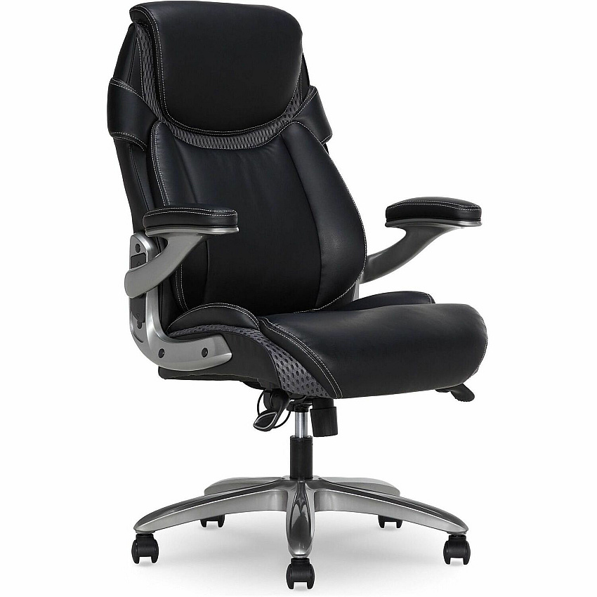 Lorell Lumbar Foam Executive Chair 5-star Base - Black - Memory Foam, Bonded Leather - Armrest - 1 Each (LLR47923)
