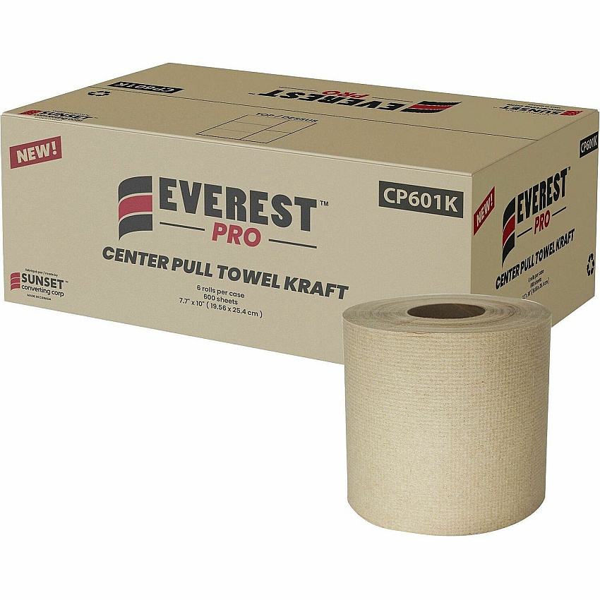 Everest Center-Pull Paper Towels 2 Ply - 600 Sheets/Roll - Natural - Paper, Kraft - 6 / Carton (CP601KFSC)