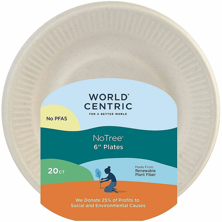 World Centric 6" Compostable Fiber Plates Picnic, Party, Breakroom, Food - 6" Diameter - Beige, Natural - Fiber Body - 20 / Pack (PLRTSCU6)