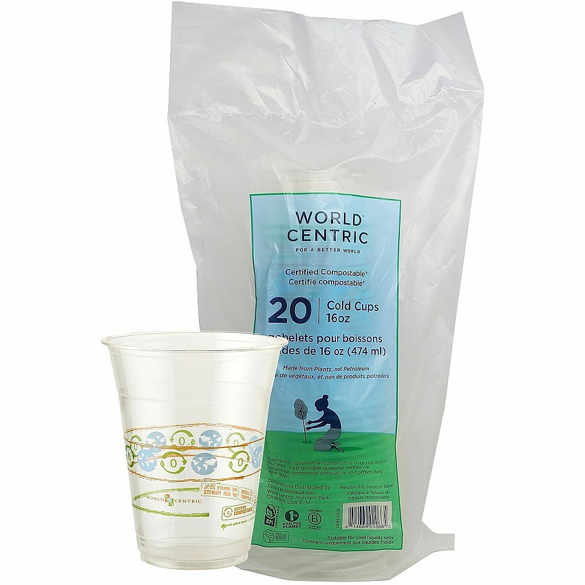 World Centric Cup 16 fl oz - Clear - Plastic, Polylactic Acid (PLA) - Cold, Beverage, Iced Coffee, Smoothie, Iced Tea, Cold Drink, Cafe, Restaurant, Deli - 20 / Pack (CPRTCS16)