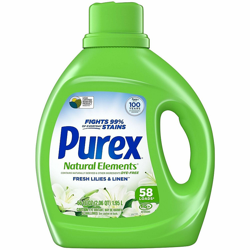 Purex Natural Elements Liquid Detergent For Washing Machine - Liquid - 66 fl oz (2.1 quart) - Lilies, Linen, Fresh, Floral Scent - Recommended For: Stain Remover - Dye-free, Skin-friendly, Long Lasting - Clear - 1 Each (05649)