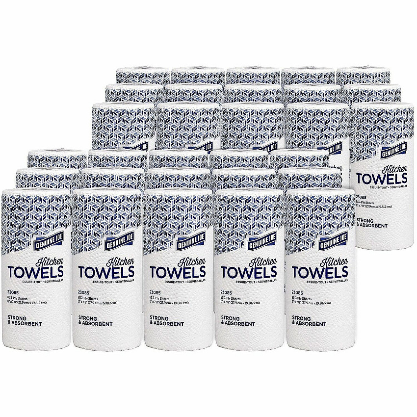 Genuine Joe Kitchen Roll Paper Towels 2 Ply - 11" Width x 93.60" Length - White - Paper - 30 Rolls Per Roll - 100 Towels/Roll - 1 Carton (GJO23085)