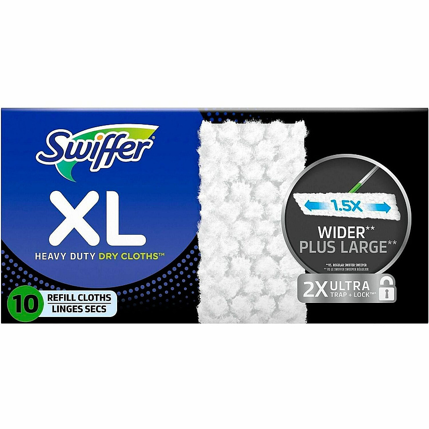 Swiffer Max Dry Cloth Refills Disposable, Residue-free, Unscented, Heavy Duty - Cloth - White - 10 / Carton (19133)