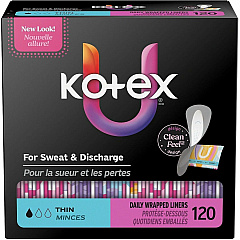 U by Kotex Wrapped Panty Liners Light - Absorbent, Individually Wrapped, Odor-absorbing, Chlorine-free - 120 / Box (58311)