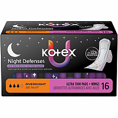 U by Kotex Ultra Thin Overnight Pads With Wings - Overnight - Absorbent, Anti-leak, Hypoallergenic, Chlorine-free - 16 / Box (58229)