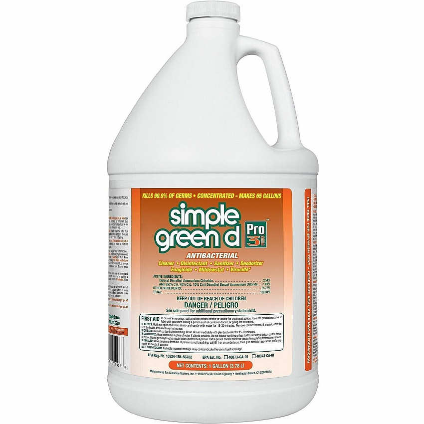 Simple Green Disinfectant Pro 3 For Multipurpose - Concentrate - 128 fl oz (4 quart) - Recommended For: Germs Remover, Residue Remover, Virus Remover, Mold Remover, Mildew Remover, Fungi Remover, Spore Remover - Disinfectant, Odor Neutralizer -  (3301001)
