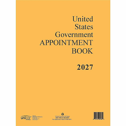 Unicor Weekly Appointment Book Weekly - 12 Month - January 2027 to December 2027 - 7:00 AM to 7:45 PM - Monday - Sunday - 1 Week Double Page Layout - Letter - 8 1/2" x 11" Sheet Size - White Sheet - Spiral Bound - Orange Paper Cover - 0.2" Heigh (6648810)