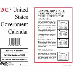 Unicor Monthly Wall Calendar Monthly - January 2027 to January 2028 - Letter - 8 1/2" x 11" Sheet Size - Wall, Board Mount - White - 1" Height x 8.5" Width - 10 / Pack (6649511) Unicor Monthly Wall Calendar Monthly - January 2027 to January 2028 - Letter - 8 1/2" x 11" Sheet Size - Wall, Board Mount - White - 1" Height x 8.5" Width - 10 / Pack (6649511)