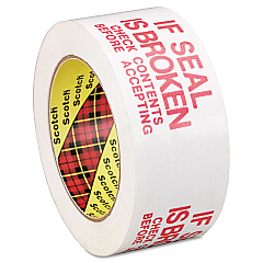 Scotch Printed Message Box Sealing Tape, 3" Core, 1.88" x 109 yds, Red/White (3771)