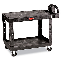 Rubbermaid Commercial Flat Shelf Utility Cart, Two-Shelf, 25.25w x 44d x 38.13h, Black (452500BK)