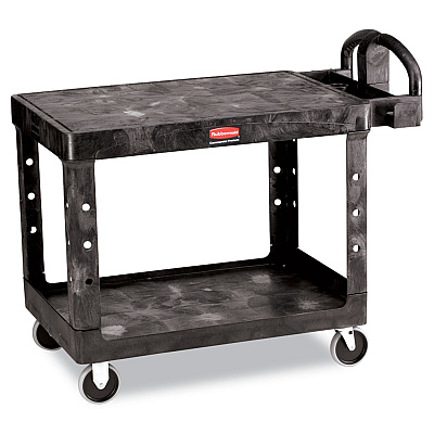 Rubbermaid Commercial Flat Shelf Utility Cart, Two-Shelf, 25.25w x 44d x 38.13h, Black (452500BK)