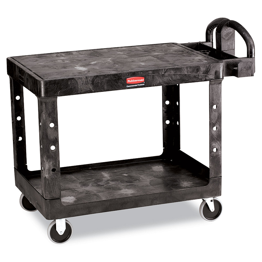 Rubbermaid Commercial Flat Shelf Utility Cart, Two-Shelf, 25.25w x 44d x 38.13h, Black (452500BK)