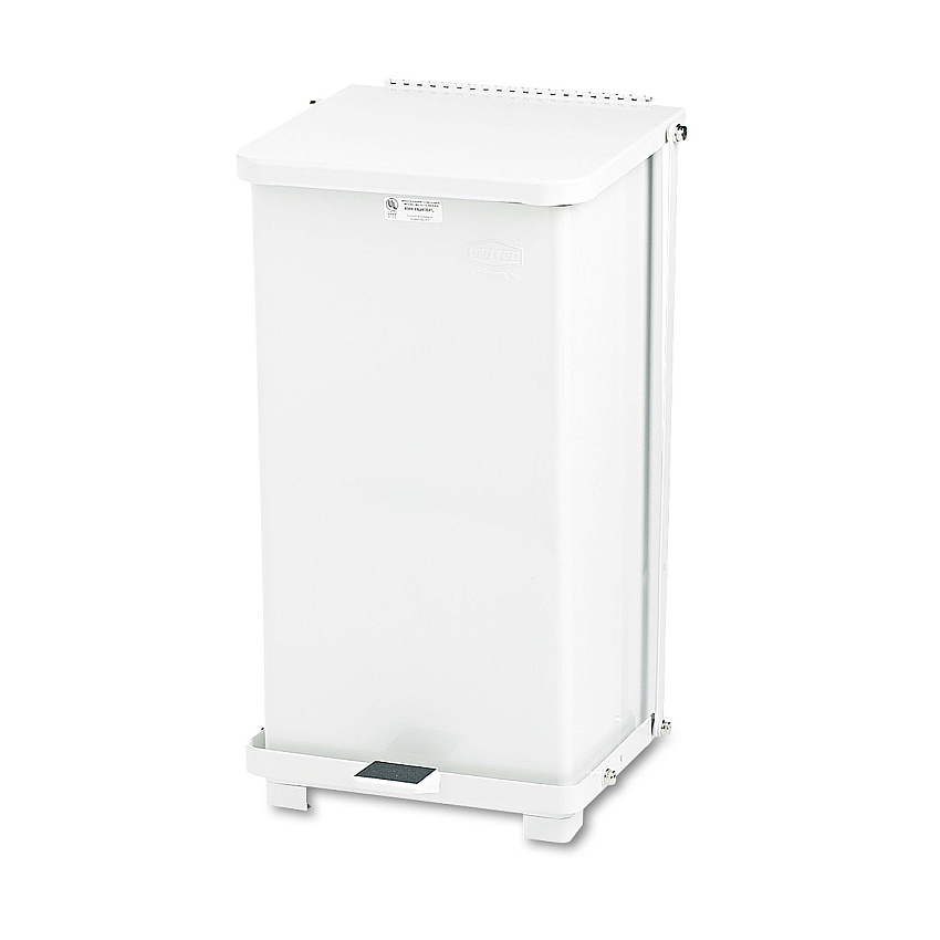 Rubbermaid Commercial Defenders Biohazard Step Can, Square, Steel, 6.5 gal, White (ST12EPLWH)