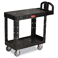 Rubbermaid Commercial Flat Shelf Utility Cart, Two-Shelf, 19.19w x 37.88d x 33.33h, Black (450500BK)