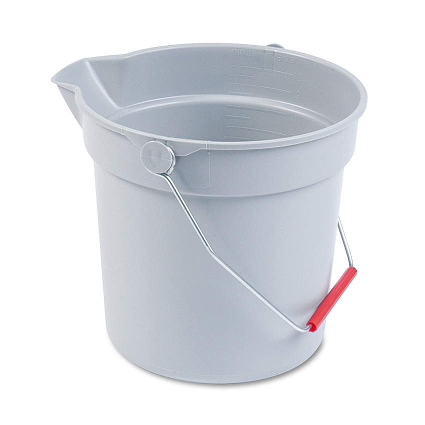 Rubbermaid Commercial 10 Quart Plastic Utility Pail, 10 1/2 Diameter x 10 1/4h, Gray Plastic (296300GY)