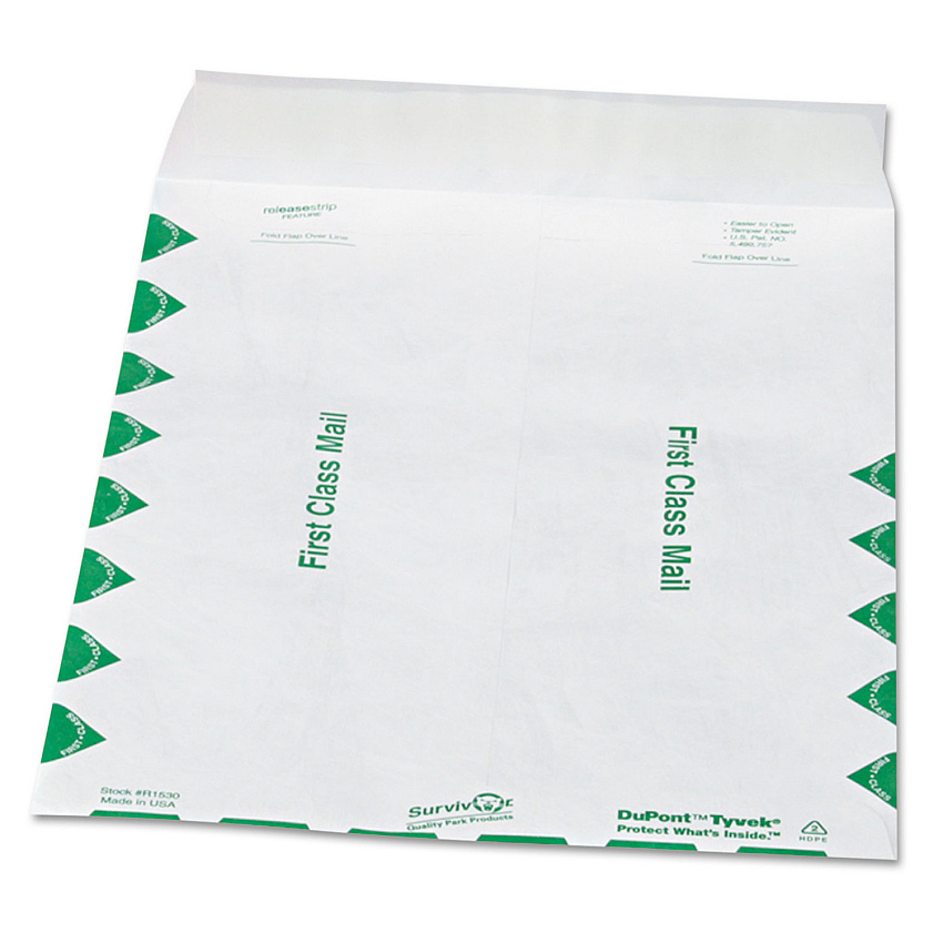 Survivor First Class Catalog Mailers, Lightweight Tyvek, #12 1/2, Square Flap, Redi-Strip Closure, 9.5 x 12.5, White, 100/Box (R1530)