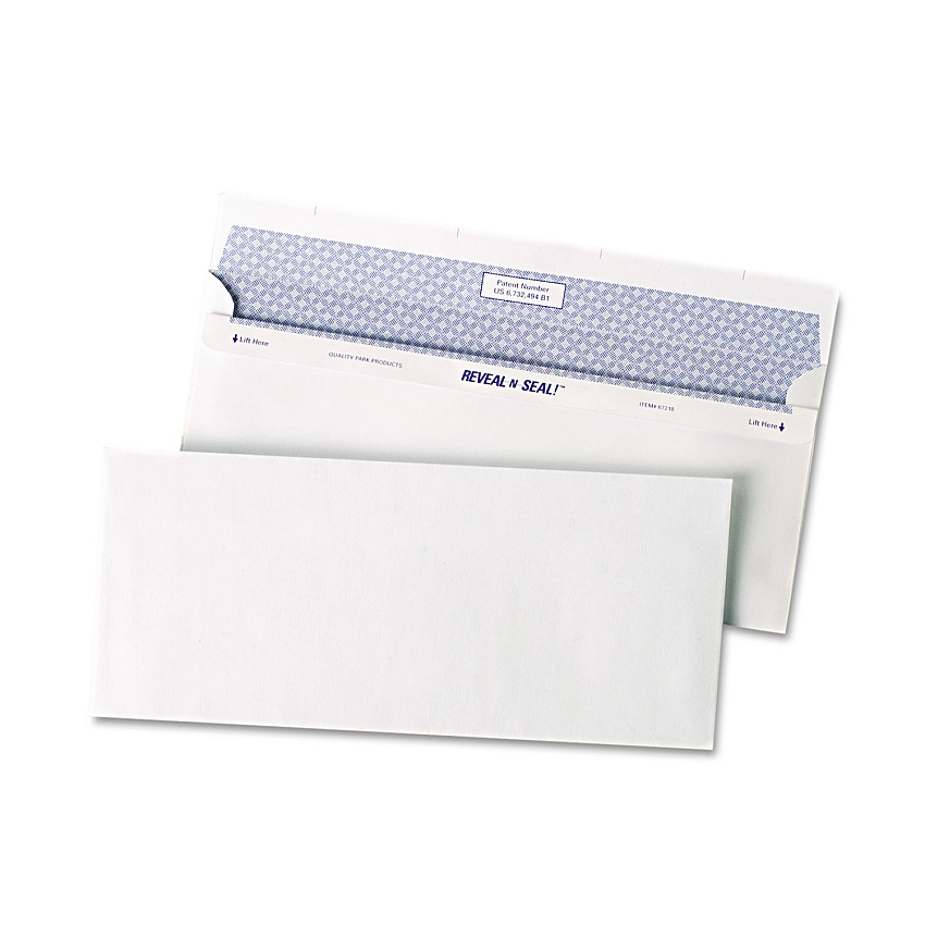 Quality Park Reveal-N-Seal Security Tint Envelope, #10, Commercial Flap, Self-Adhesive Closure, 4.13 x 9.5, White, 500/Box (67218)