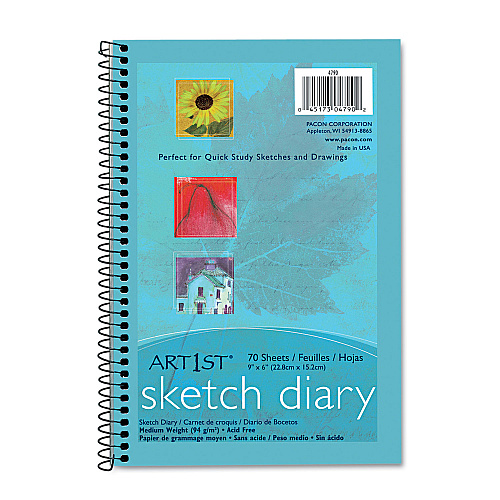 Pacon Art1st Sketch Diary, Blue Cover, 9 x 6, 64 lb Text Paper Stock, 70 Sheets (4790)