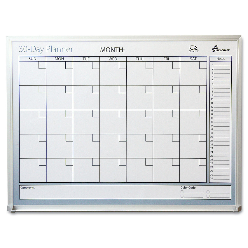 AbilityOne 7520012239896 SKILCRAFT Quartet 30-Day Wet Erase Planner w/Aluminum Frame, 24 x 36