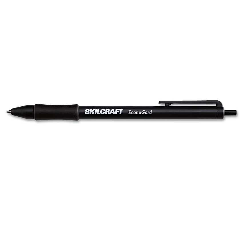 AbilityOne 7520015425943 SKILCRAFT EconoGard Ballpoint Pen, Retractable, Medium 1 mm, Black Ink, Black Barrel, Dozen