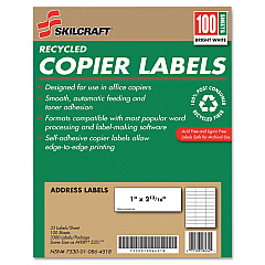 AbilityOne 7530010864518 SKILCRAFT Recycled Copier Labels, Copiers, 1 x 2.81, White, 33/Sheet, 100 Sheets/Box