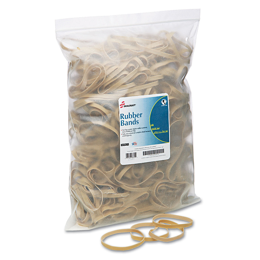 AbilityOne 7510010589974 SKILCRAFT Rubber Bands, Size 64, 0.03" Gauge, Beige, 1 lb Box, 400/Pack