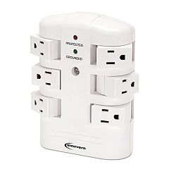 Innovera Wall Mount Surge Protector, 6 AC Outlets, 2,160 J, White (IVR71651)