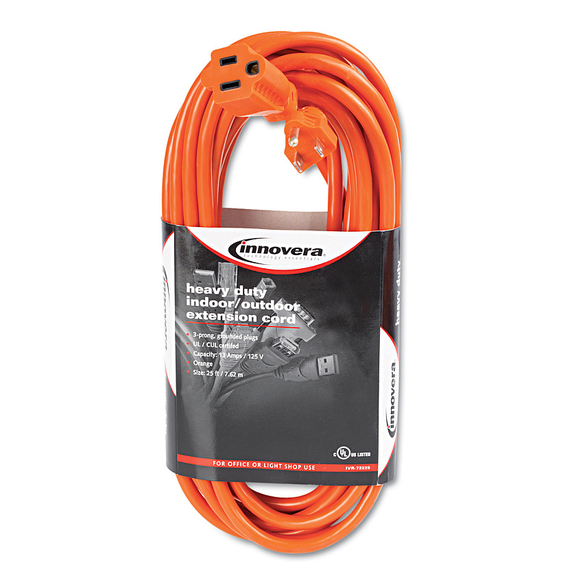 Innovera Indoor/Outdoor Extension Cord, 25 ft, 13 A, Orange (IVR72225)