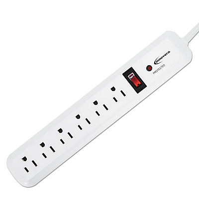 Innovera Surge Protector, 6 AC Outlets, 4 ft Cord, 540 J, White (IVR71652)