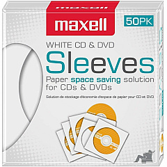 Maxell CD/DVD Paper Sleeves White 50 Pack Sleeve - Slide Insert - Plastic - WhiteCD/DVD - 1 Box (190135)