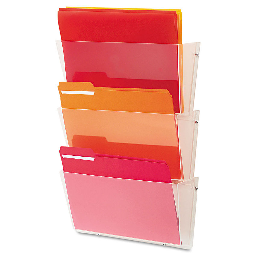 deflecto Unbreakable DocuPocket Wall File, 3 Sections, Letter Size, 14.5" x 3" x 6.5", Clear, 3/Pack (63601RT)