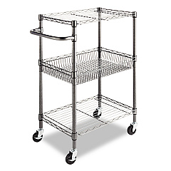 Alera Three-Tier Wire Cart with Basket, 28w x 16d x 39h, Black Anthracite (ALESW342416BA)
